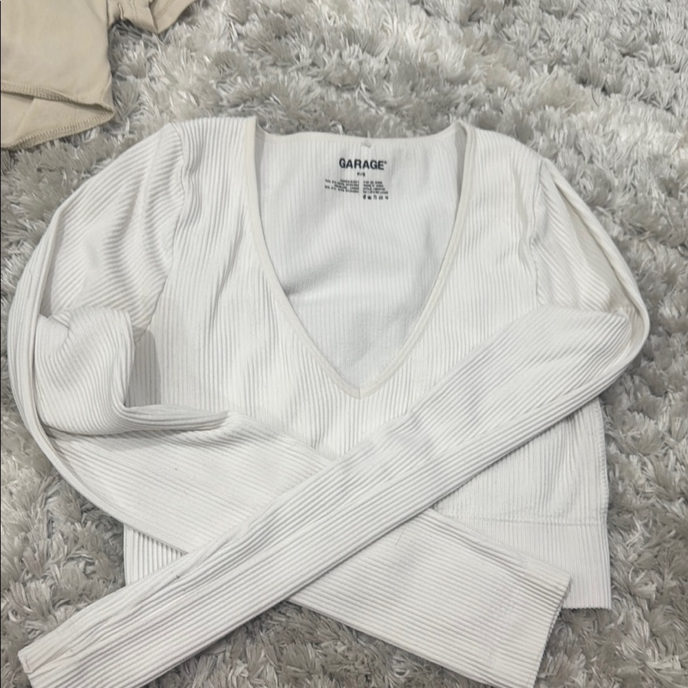 Garage White Ribbed V-Neck Bodysuit